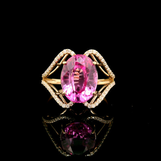 6.03 Ct Oval Mixed Cut Lab Grown Pink Sapphire 14K Gold Ring