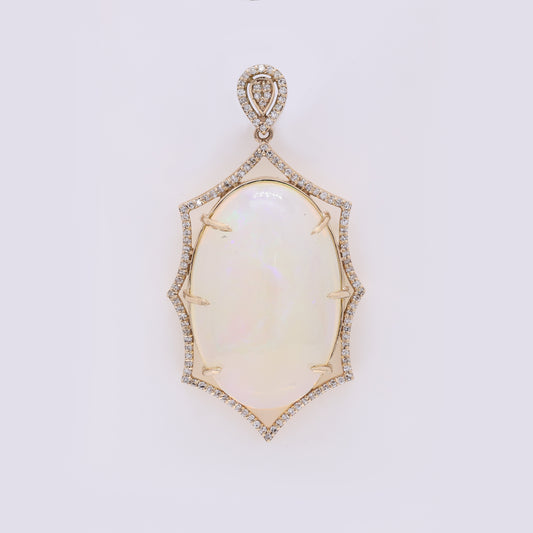 17.42 Ct Oval Cabochon Natural Opal 14K Gold Pendant