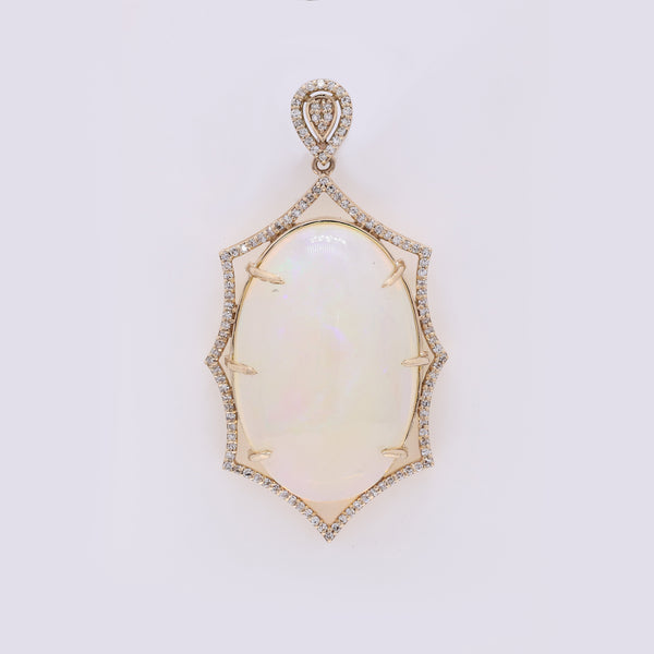 17.42 Ct Oval Cabochon Natural Opal 14K Gold Pendant
