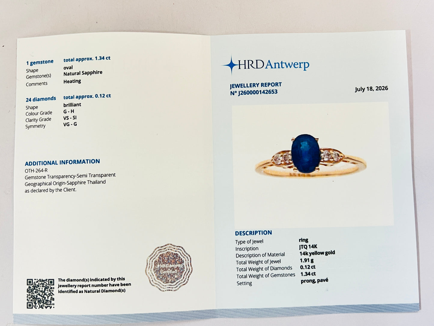 1.46 Ct Oval Natural Sapphire 14K Gold Ring