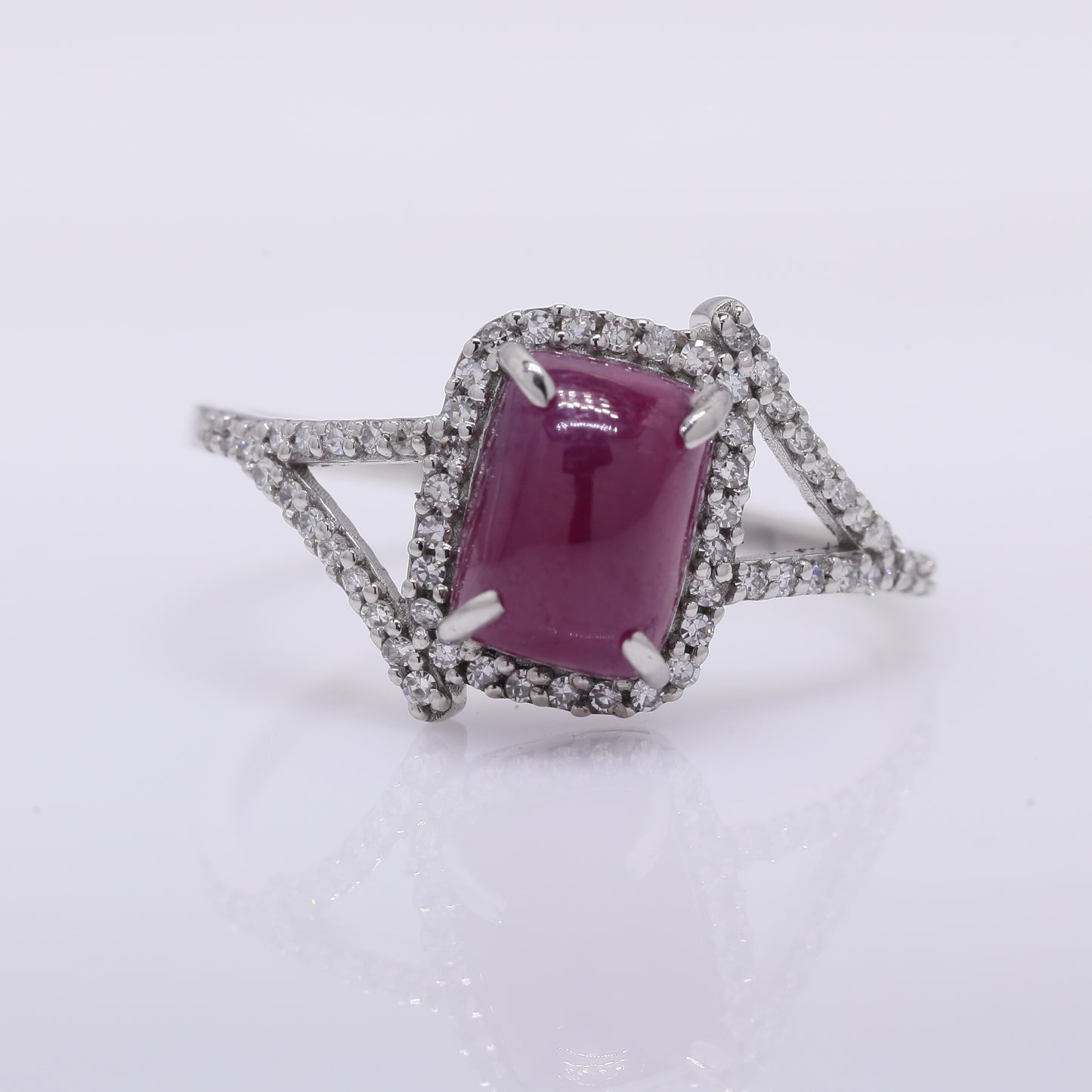2.89 Ct Cushion Cabochon Cut Natural Ruby 950 Platinum Ring