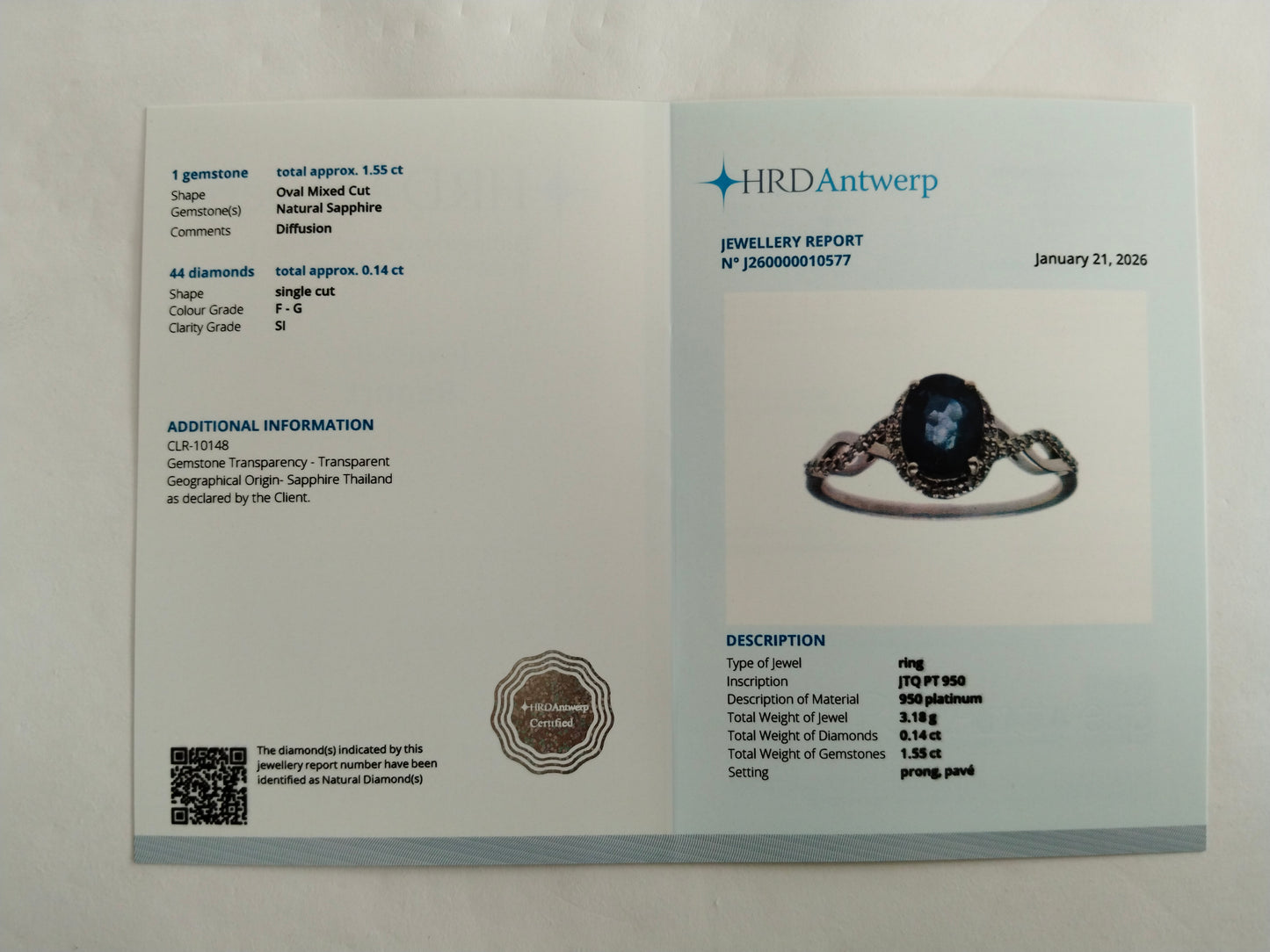 1.69 Ct Oval Mixed Cut Natural Sapphire 950 Platinum Ring