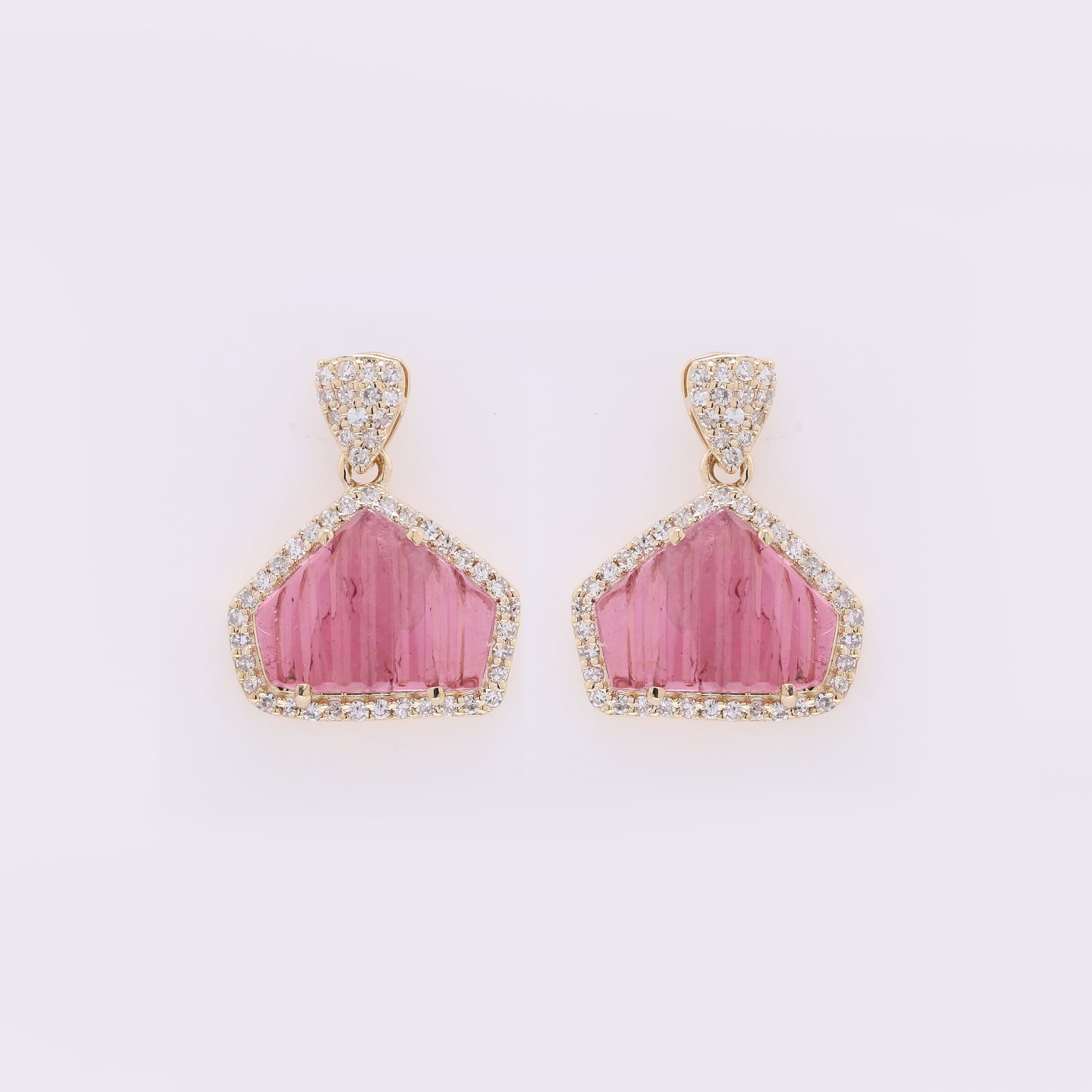 2.33 Ct Fancy Carving Natural Pink Tourmaline 14K Gold Earrings