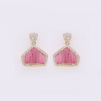 2.33 Ct Fancy Carving Natural Pink Tourmaline 14K Gold Earrings