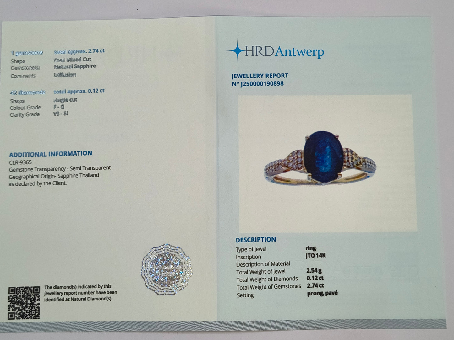 2.86 Ct Oval Mixed Cut Natural Sapphire 14K Gold Ring