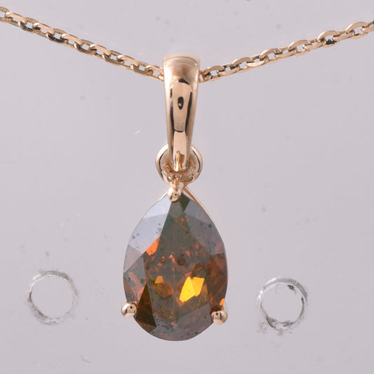1.02 Ct Pear Red Diamond 14K Gold Pendant
