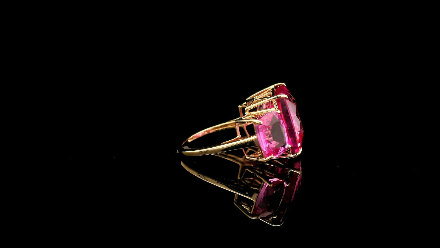 21.51 Ct Cushion Lab Grown Pink Sapphire 14K Gold Ring