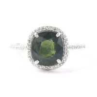3.69 Ct Cushion Mixed Cut Natural Green Sapphire 950 Platinum Ring