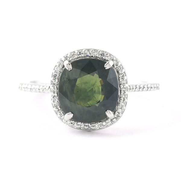 3.69 Ct Cushion Mixed Cut Natural Green Sapphire 950 Platinum Ring