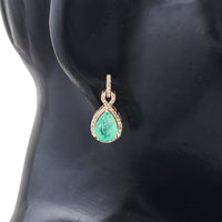 2.93 Ct Pear Mixed Cut Natural Emerald 14K Gold Earrings