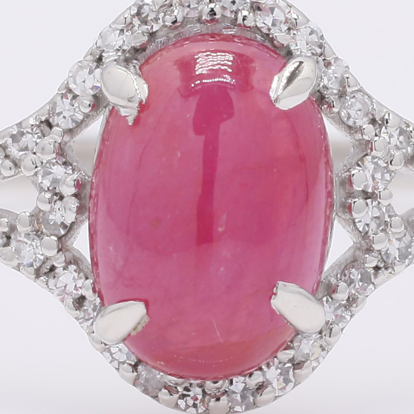 1.91 Ct Oval Cabochon Cut Natural Ruby 950 Platinum Ring