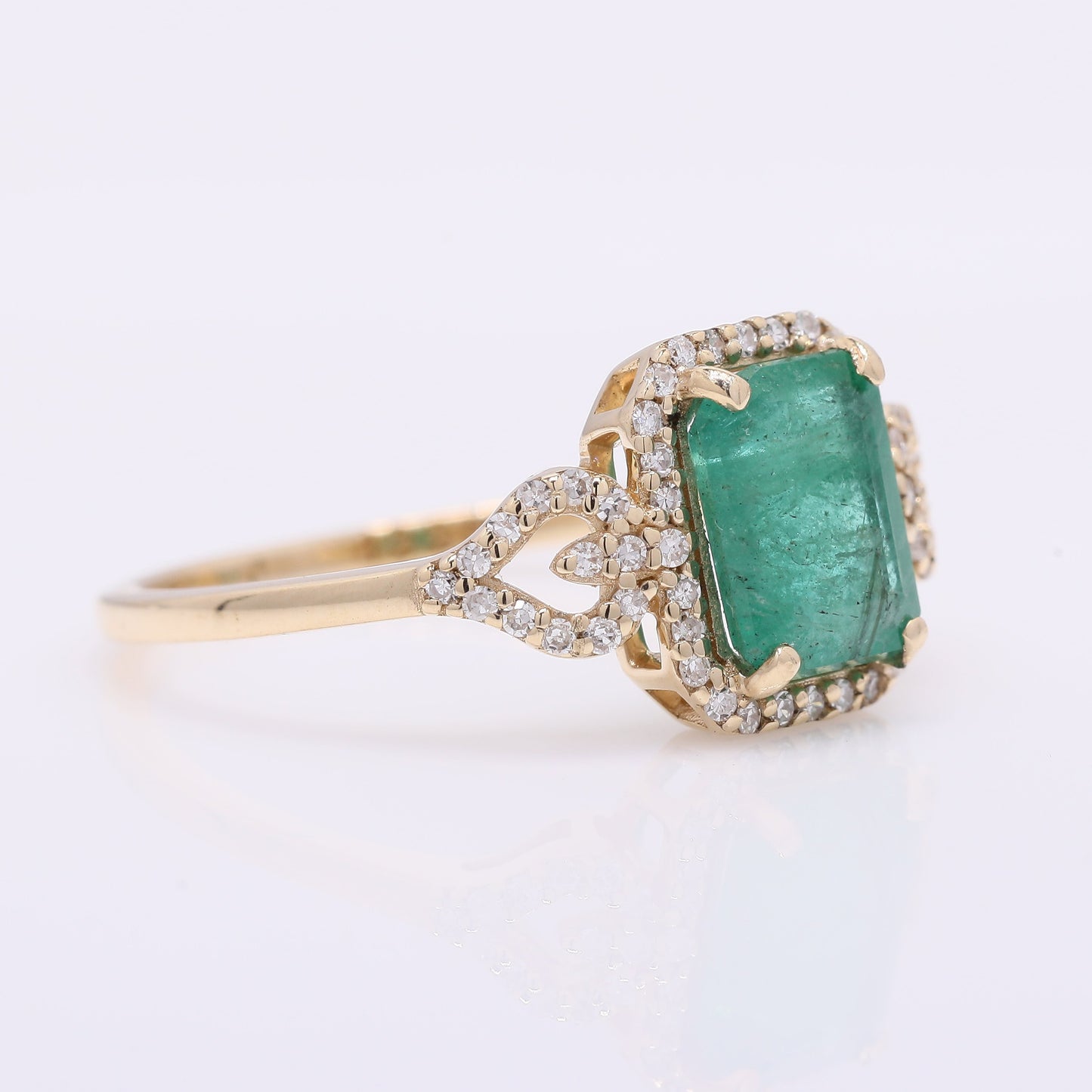 1.77 Ct Octagon Step Cut Natural Emerald 14K Gold Ring
