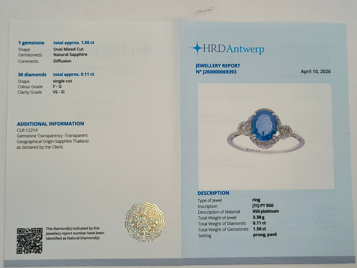 1.67 Ct Oval Mixed Cut Natural Sapphire 950 Platinum Ring
