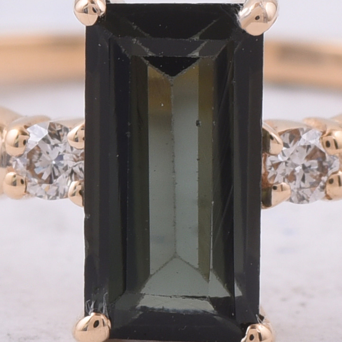 0.81 Ct Rectangle Step Cut Natural Green Tourmaline 14K Gold Ring