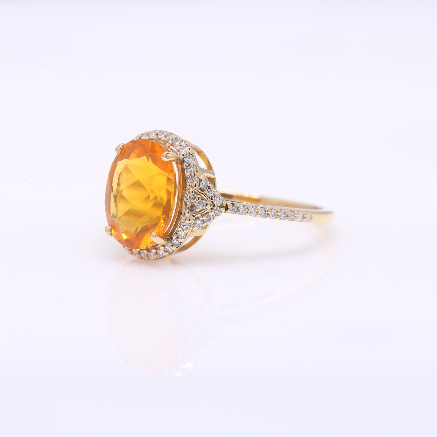 1.96 Ct Oval Mixed Cut Natural Fire Opal 14K Gold Ring