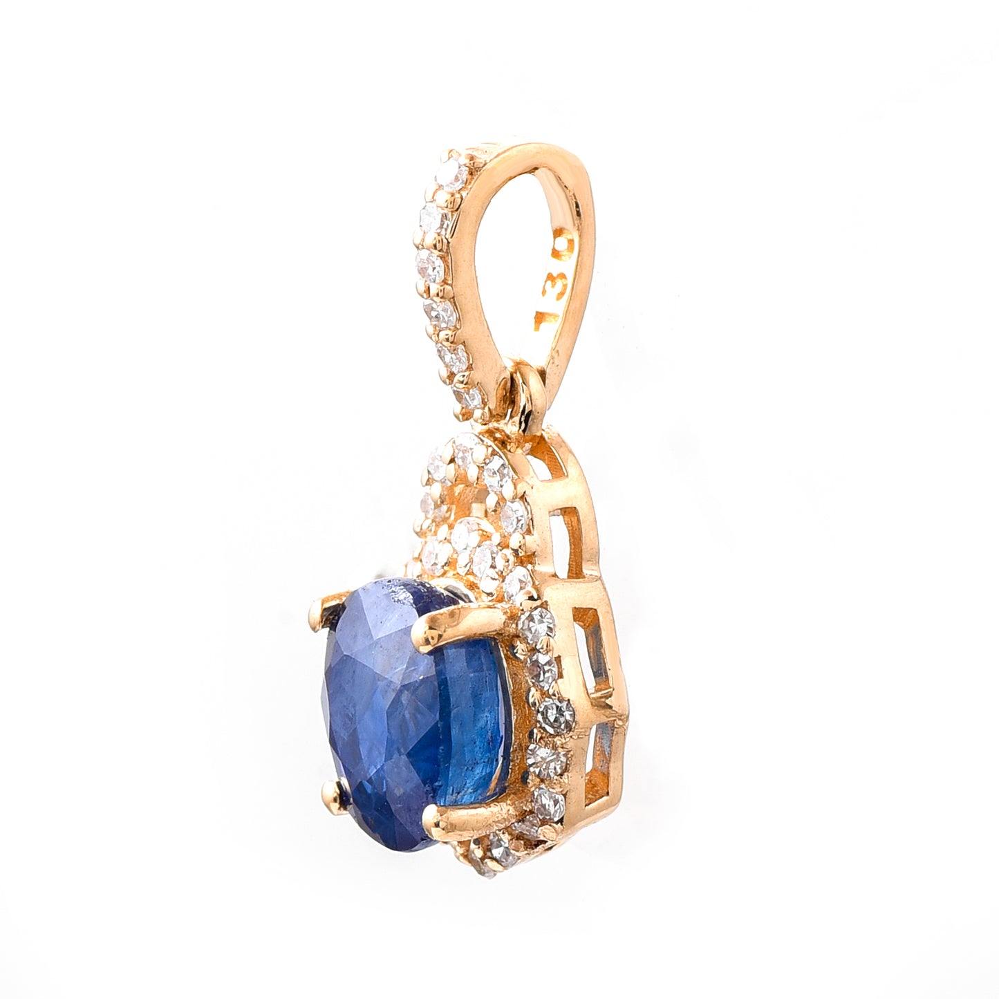 1.23 Ct Oval Mixed Cut Natural Sapphire 14K Gold Pendant
