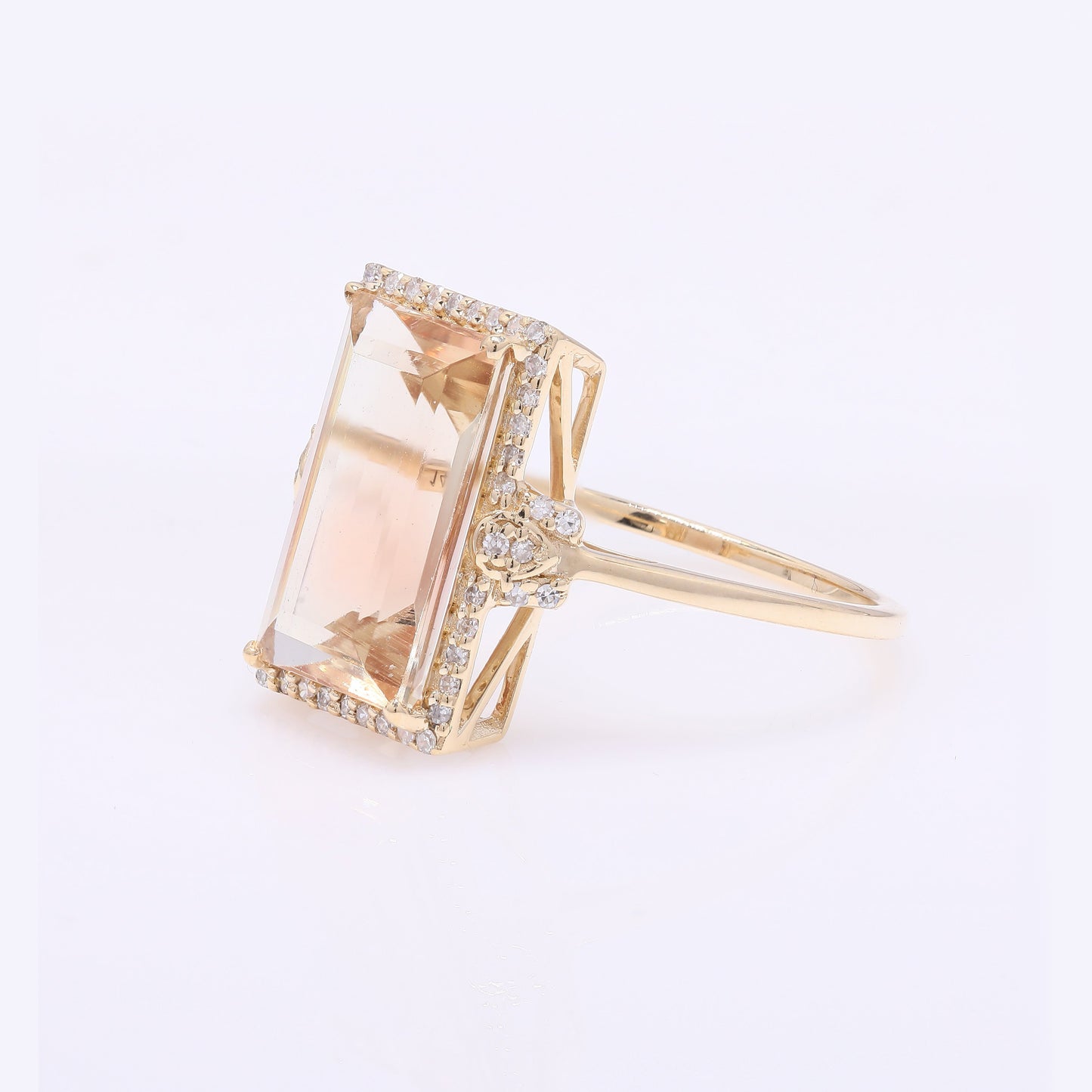 4.36 Ct Rectangular Step Cut Natural Plagioclase Feldspar Sunstone 14K Gold Ring