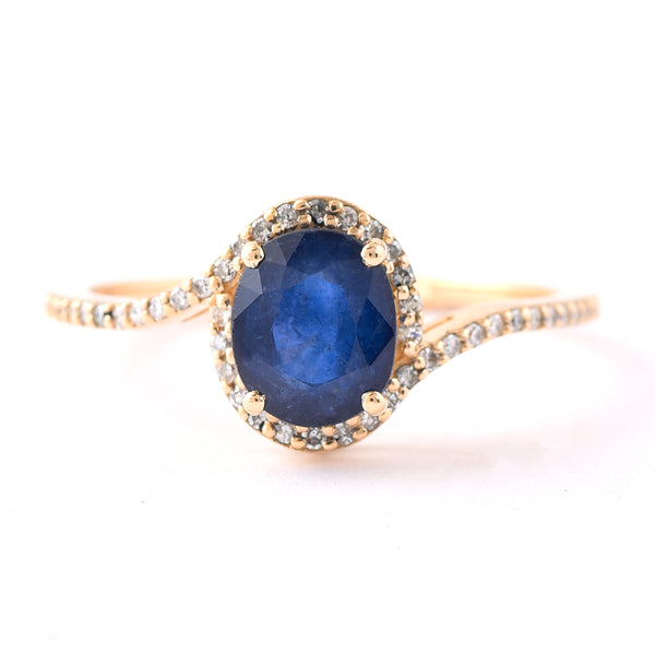 1.63 Ct Oval Mixed Cut Natural Sapphire 14K Gold Ring