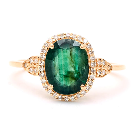 2.40 Ct Oval Mixed Cut Natural Emerald 14K Gold Ring