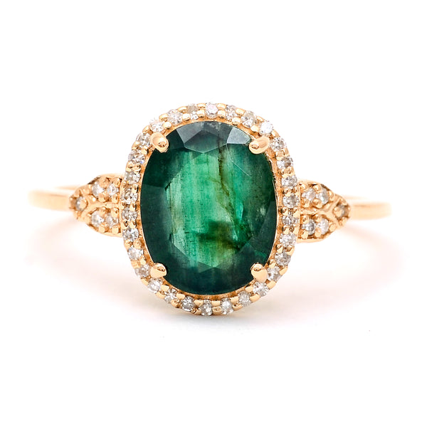 2.40 Ct Oval Mixed Cut Natural Emerald 14K Gold Ring