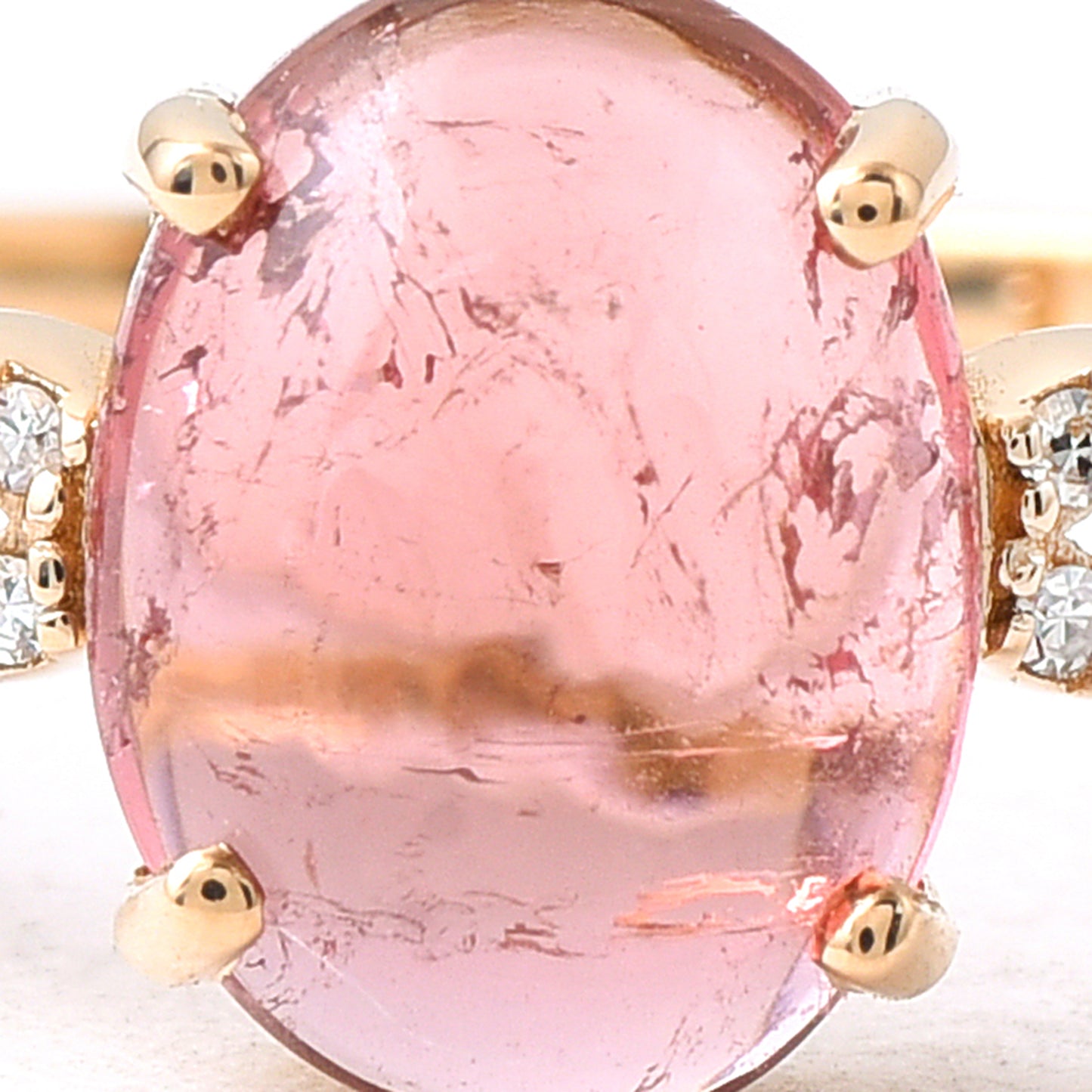 1.59 Ct Oval Cabochon Cut Natural Pink Tourmaline 14K Gold Ring