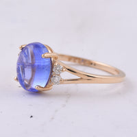 2.54 Ct Oval Cabochon Cut Natural Tanzanite 14K Gold Ring