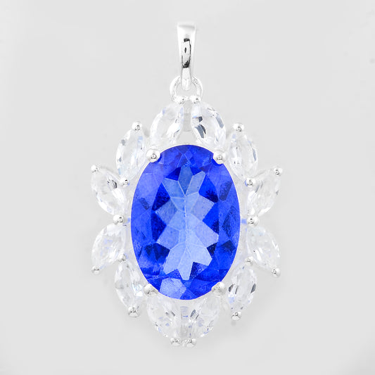 9.18 Ct Oval Tz Color Topaz, White Topaz, 925 Sterling Silver Pendant