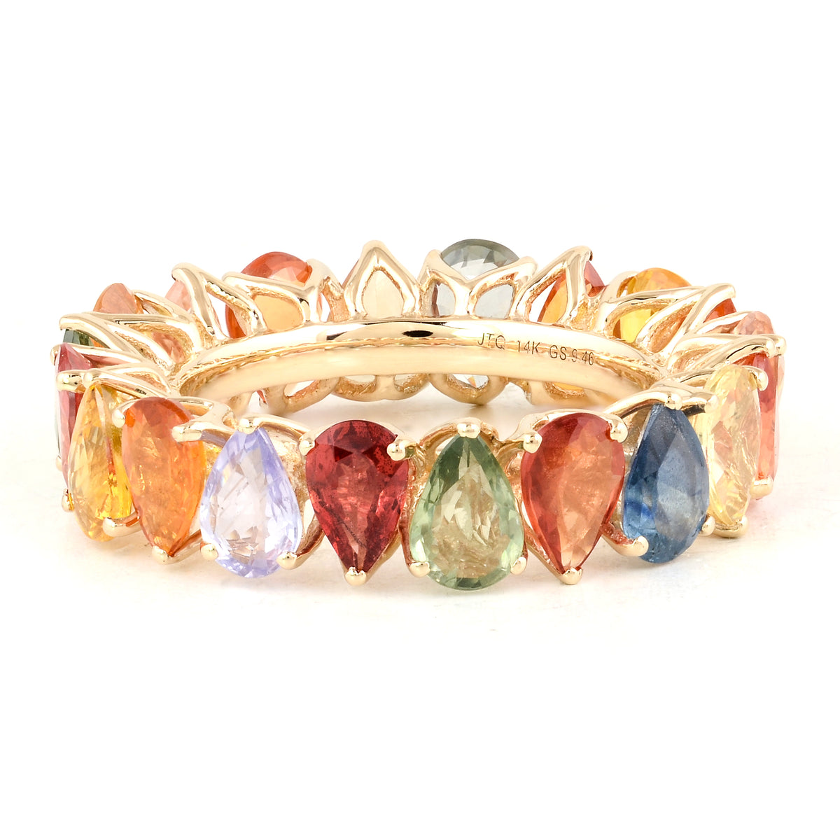 9.46 Ct Pear Multi Sapphire 14K Gold Ring