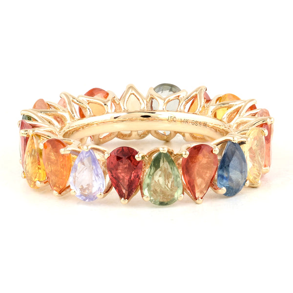 9.46 Ct Pear Multi Sapphire 14K Gold Ring