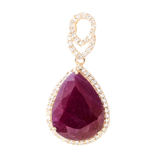 4.37 Ct Pear Mixed Cut Natural Corundum Ruby 14K Gold Pendant