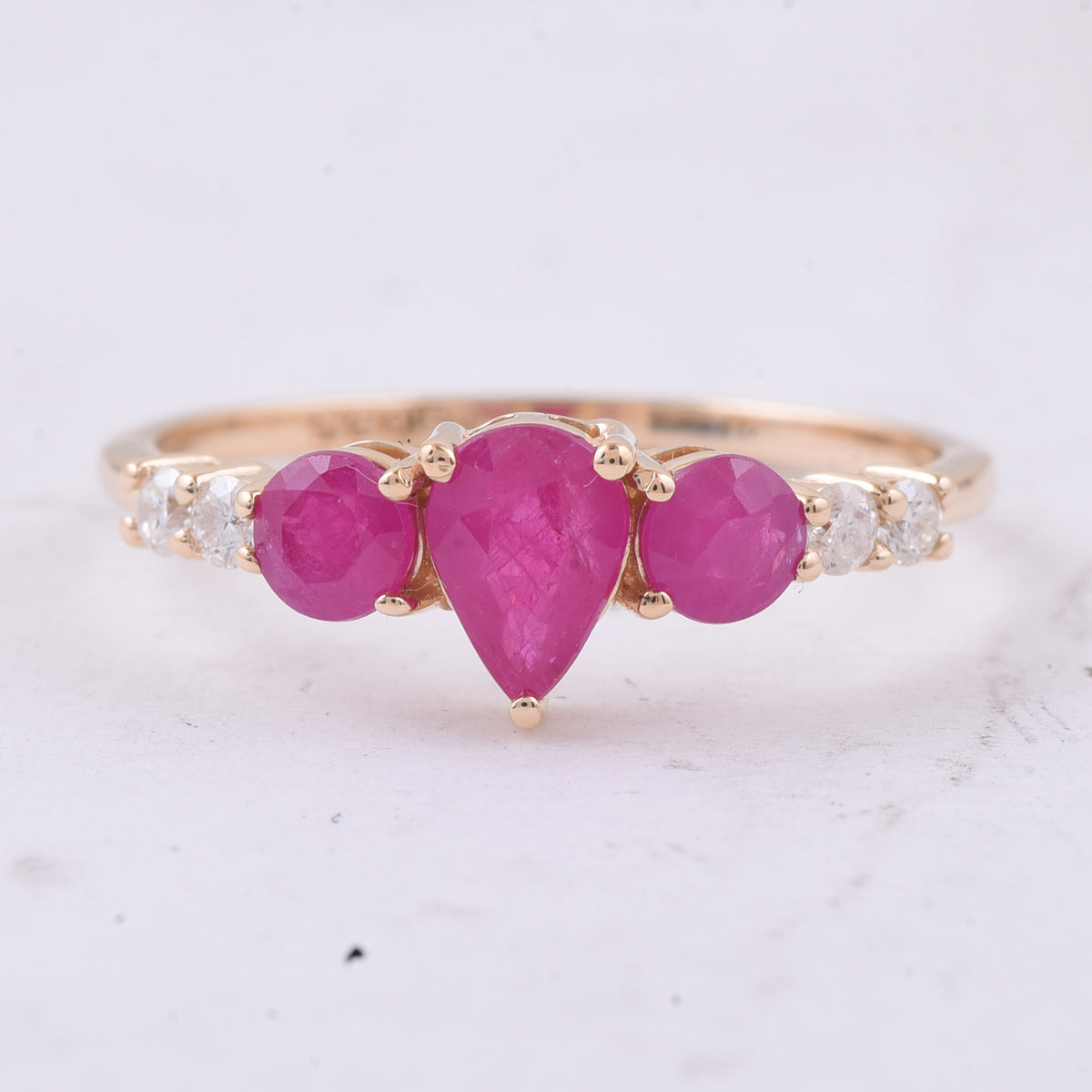 1.21 Ct Round, Pear Natural Ruby 14K Gold Ring