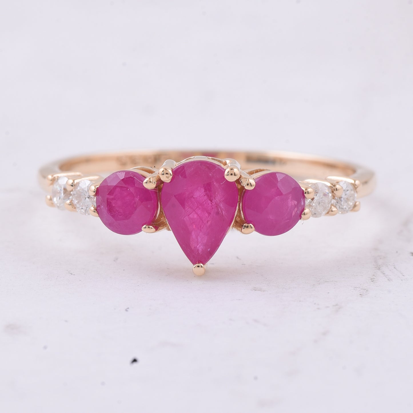 1.21 Ct Round, Pear Natural Ruby 14K Gold Ring