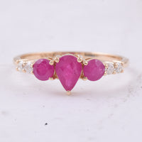 1.21 Ct Round, Pear Natural Ruby 14K Gold Ring