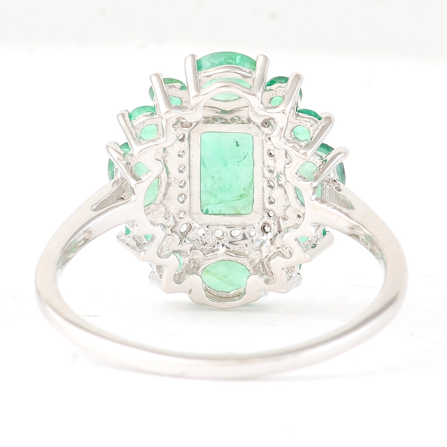 1.52 Ct Octagon Step Cut, Oval Mixed Cut, Round Mixed Cut Natural Emerald 950 Platinum Ring