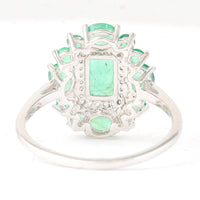 1.52 Ct Octagon Step Cut, Oval Mixed Cut, Round Mixed Cut Natural Emerald 950 Platinum Ring