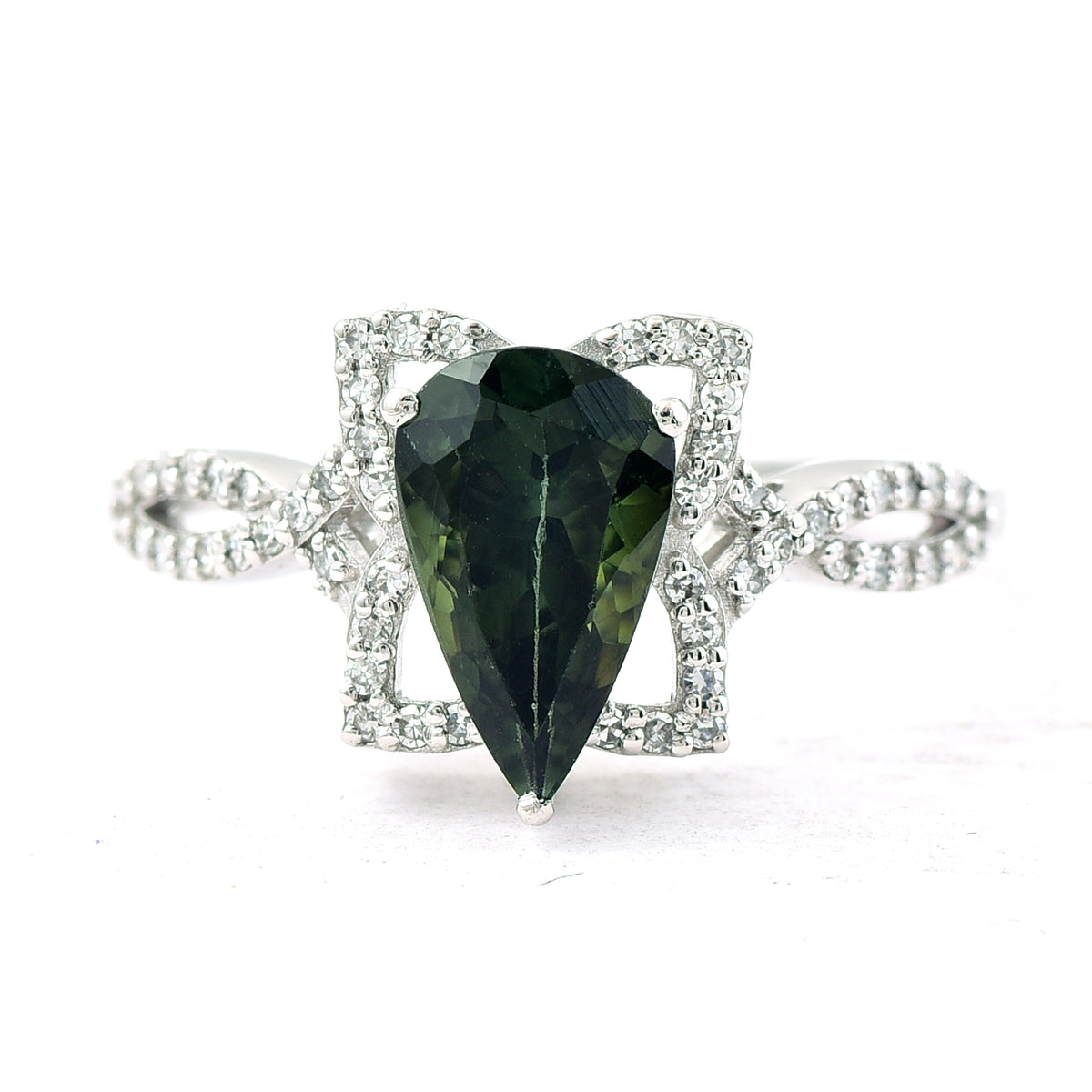 1.51 Ct Pear Mixed Cut Natural Green Tourmaline 950 Platinum Ring