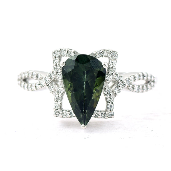 1.51 Ct Pear Mixed Cut Natural Green Tourmaline 950 Platinum Ring