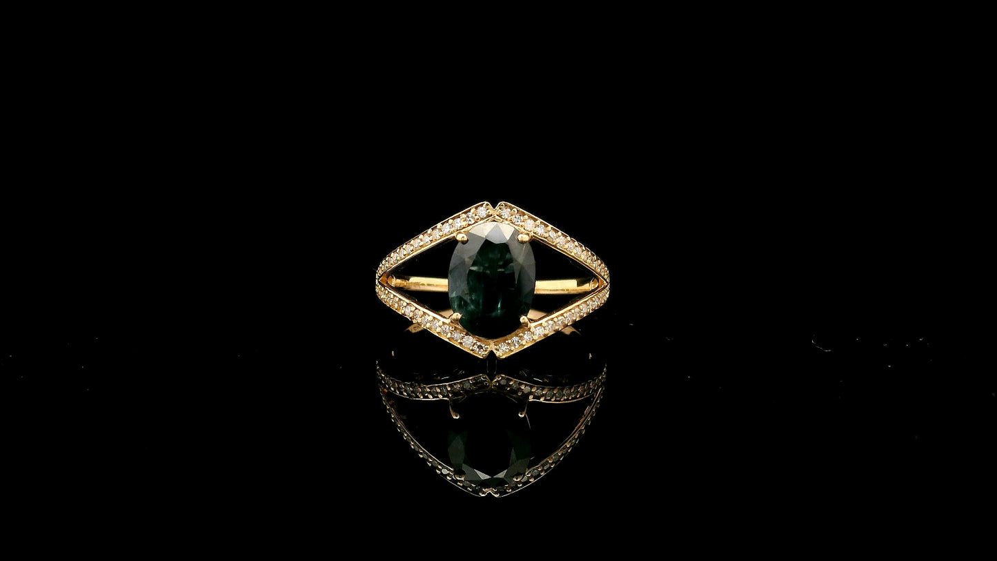 1.75 Ct Oval Natural Sapphire 14K Gold Ring