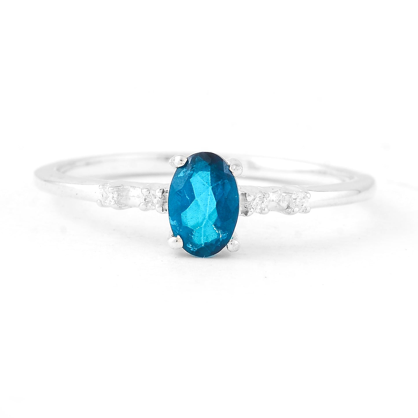 0.54 Ct Oval Green Topaz, Cubic Zirconia, 925 Sterling Silver Ring