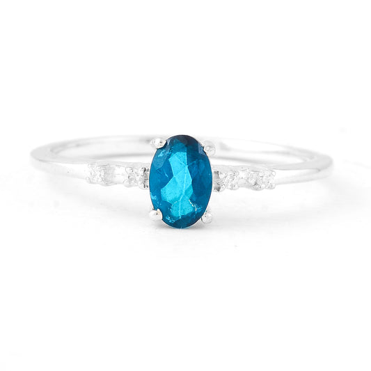 0.54 Ct Oval Green Topaz, Cubic Zirconia, 925 Sterling Silver Ring