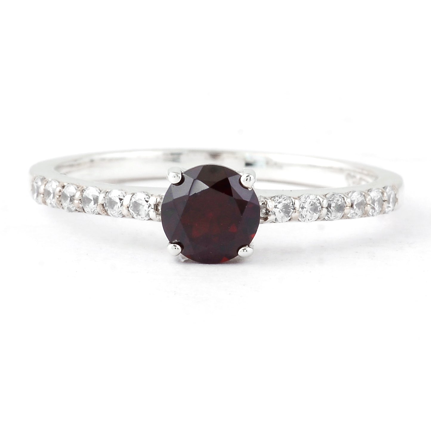 1.00 Ct Round Garnet, Cubic Zirconia, 925 Sterling Silver Ring