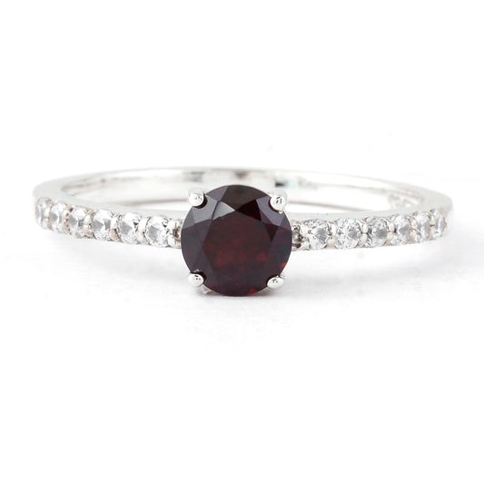 1.00 Ct Round Garnet, Cubic Zirconia, 925 Sterling Silver Ring