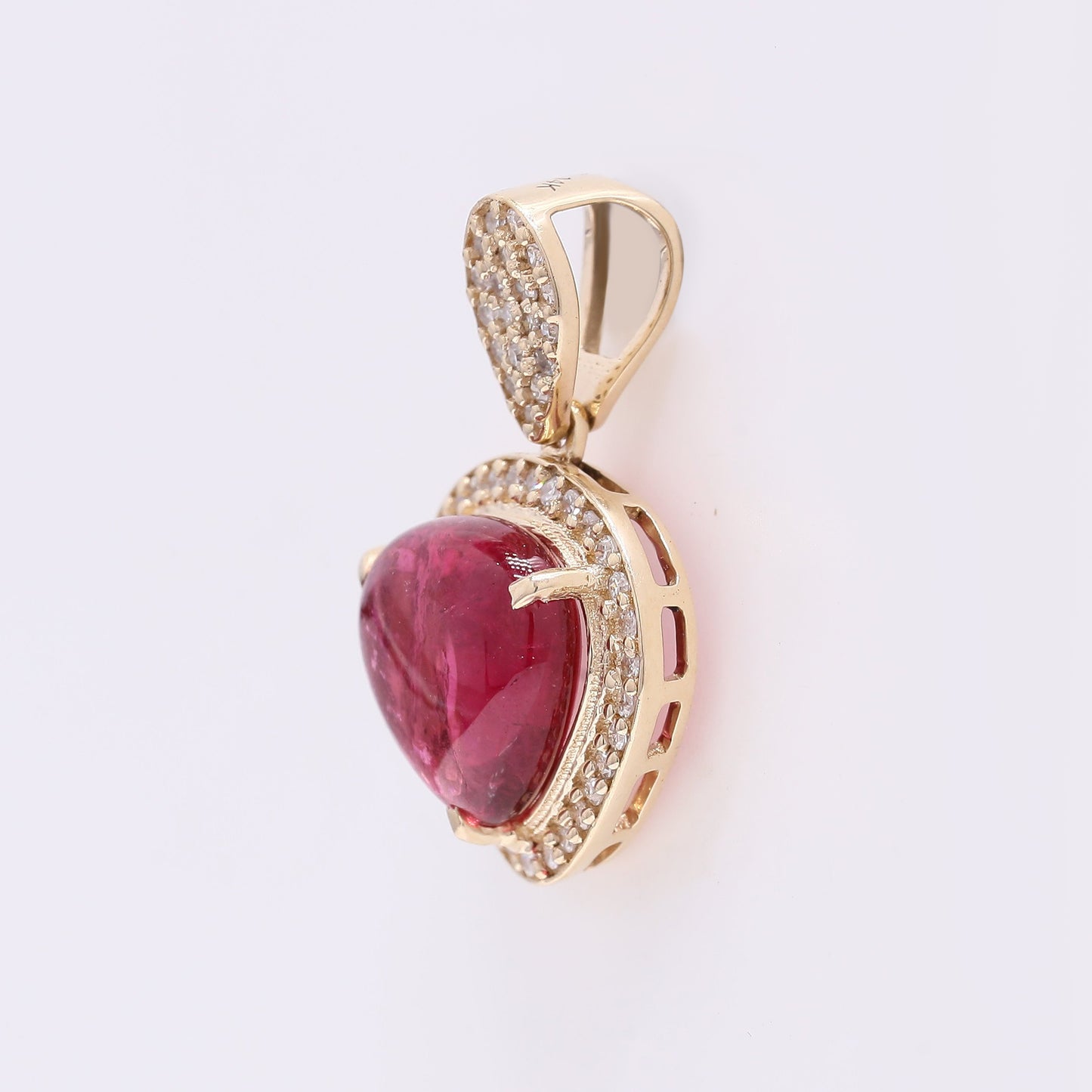 2.69 Ct Pear Cabochon Natural Tourmaline 14K Gold Pendant