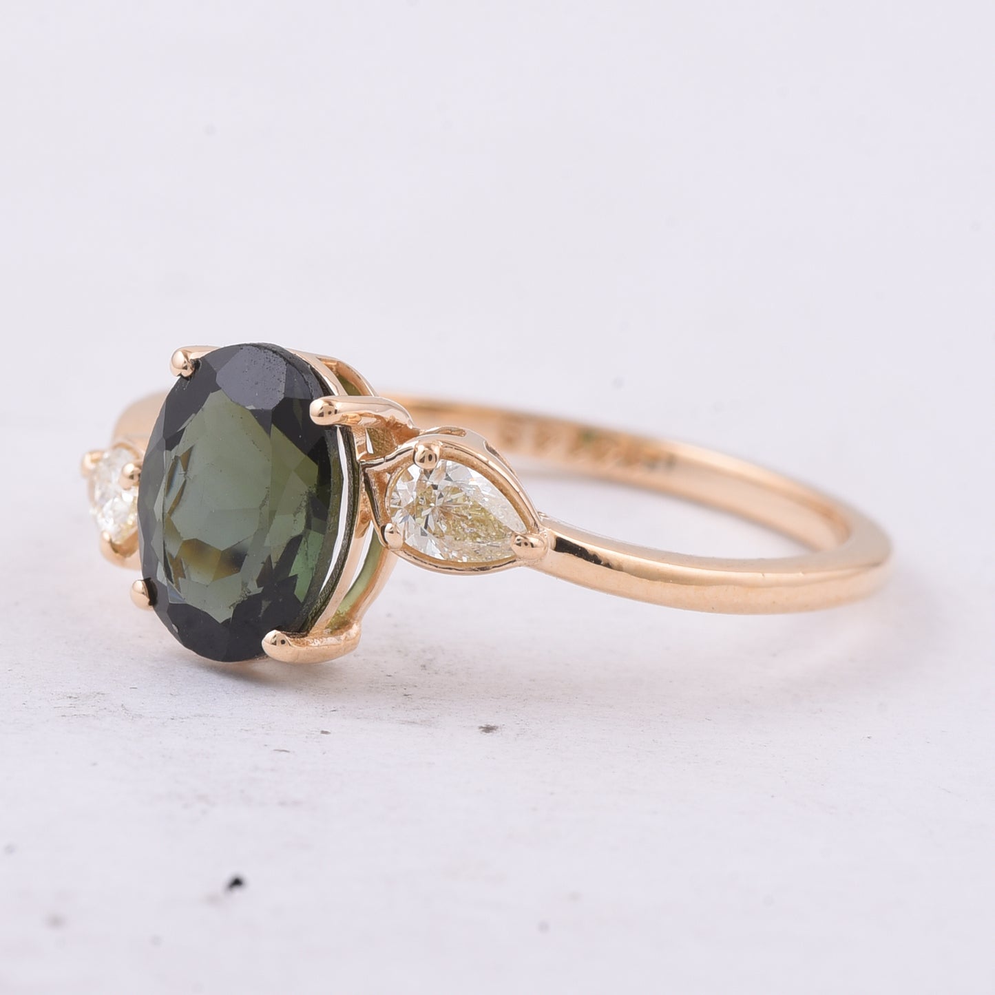 1.57 Ct Oval Natural Green Tourmaline 14K Gold Ring