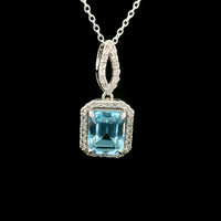 3.70 Ct Octagon Blue Topaz, White Zircon 925 Sterling Silver Pendant