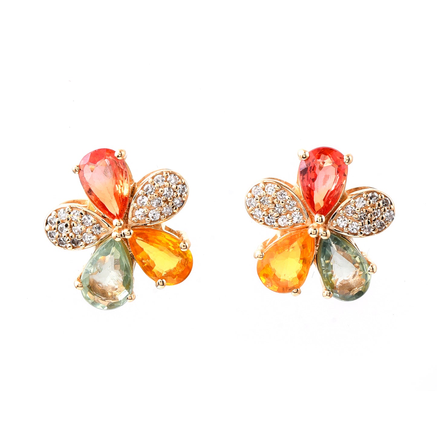 2.79 Ct Pear Mixed Cut Natural Multi-Coloured Sapphire 14K Gold Earrings
