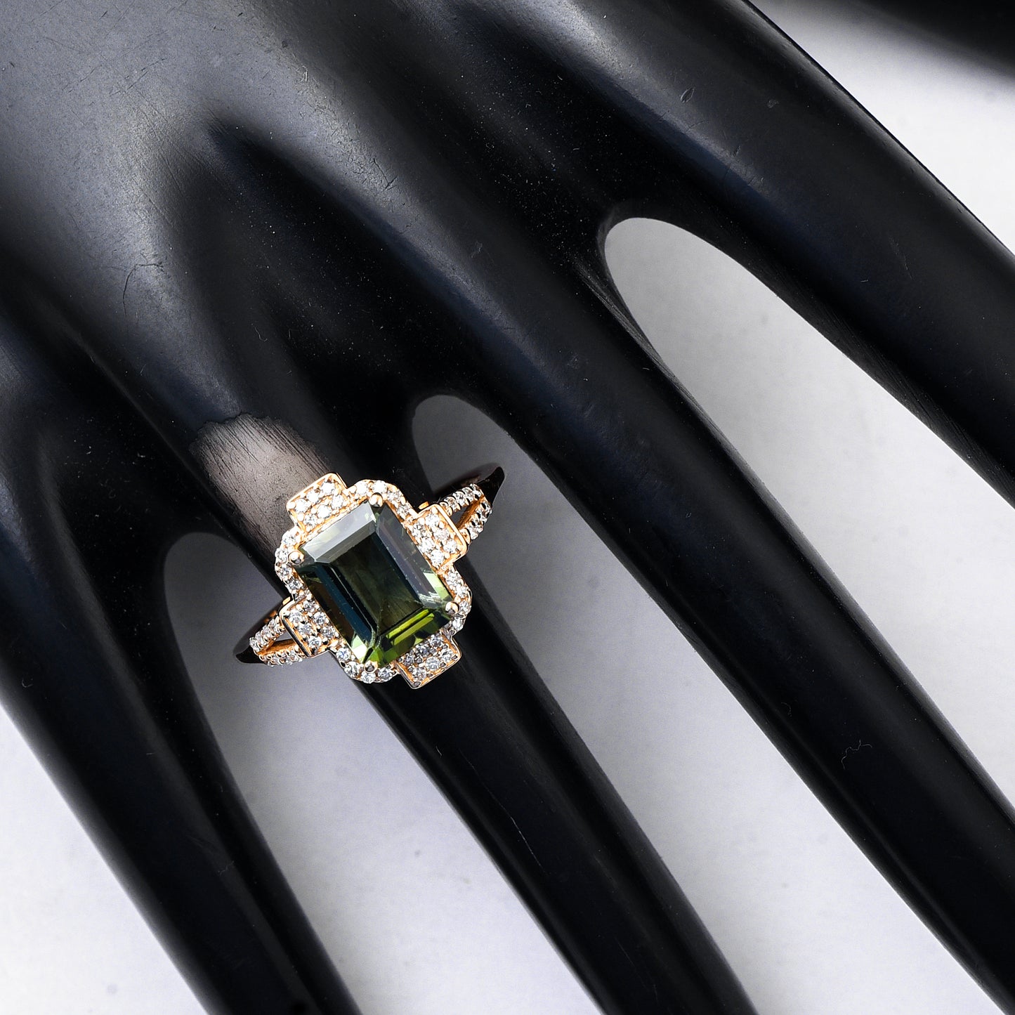 2.26 Ct Octagon Step Cut Natural Green Tourmaline 14K Gold Ring