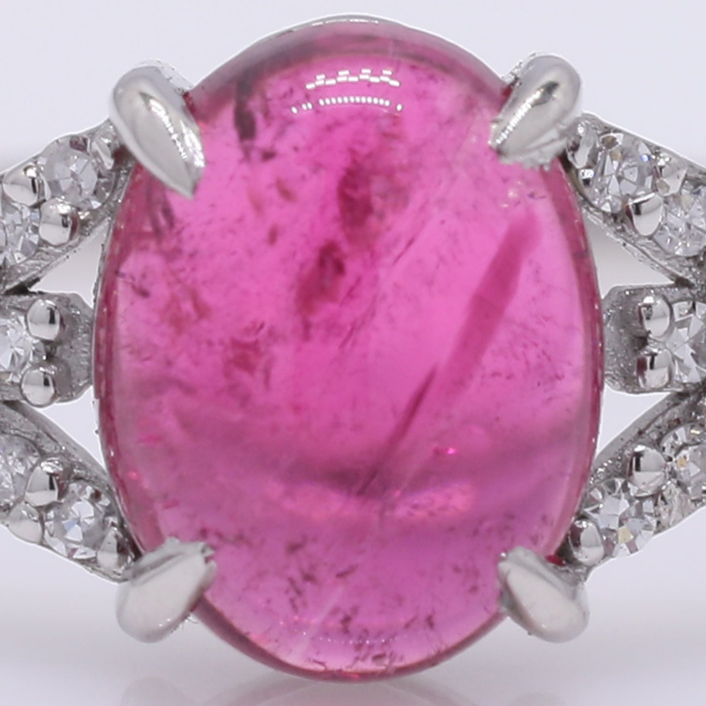 1.27 Ct Oval Cabochon Cut Natural Pink Tourmaline 950 Platinum Ring