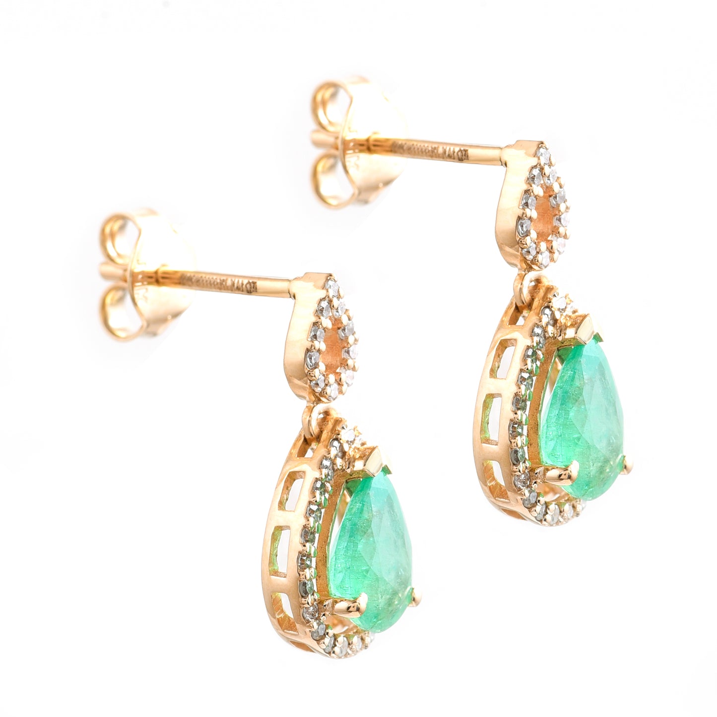 1.50 Ct Pear Emerald 14K Gold Earrings