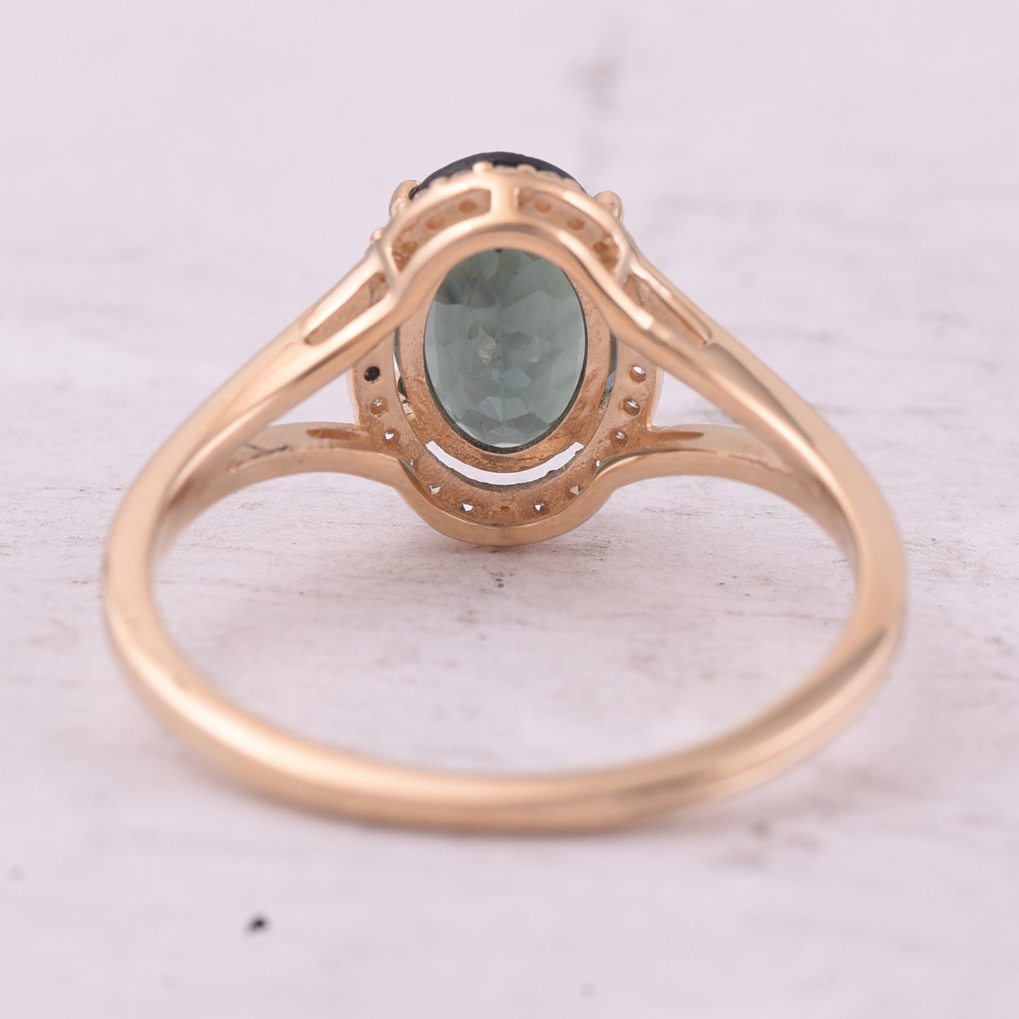 1.39 Ct Oval Mixed Cut Natural Green Tourmaline 14K Gold Ring